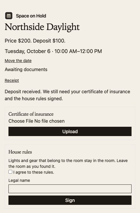 The guest link with a certificate upload, house rules, and a legal name